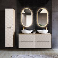 Petits-meubles - Doppelwaschtisch und Hängesäule 120cm Elora mit 4 Schubladen, Beige und Holzoptik Petits-meubles - Doppelwaschtisch und Hängesäule 120cm Elora mit 4 Schubladen, Beige und Holzoptik von PETITS-MEUBLES