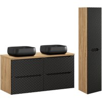 Petits-meubles - Doppelwaschtisch und Hängesäule 120cm Elora mit 4 Schubladen, Schwarz und Holzoptik Petits-meubles - Doppelwaschtisch und Hängesäule 120cm Elora mit 4 Schubladen, Schwarz und Holzoptik von PETITS-MEUBLES