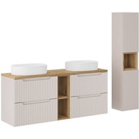 Petits-meubles - Doppelwaschtisch und Hängesäule 140.4cm Riva mit 4 Schubladen, Kaschmir und Holzoptik Petits-meubles - Doppelwaschtisch und Hängesäule 140.4cm Riva mit 4 Schubladen, Kaschmir und Holzoptik von PETITS-MEUBLES