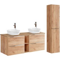 Petits-meubles - Doppelwaschtisch und Hängesäule 140cm April mit 4 Schubladen, Holzoptik Petits-meubles - Doppelwaschtisch und Hängesäule 140cm April mit 4 Schubladen, Holzoptik von PETITS-MEUBLES