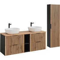 Petits-meubles - Doppelwaschtisch und Hängesäule 140cm Gaia mit 4 Schubladen, Eichenoptik und Schwarz Petits-meubles - Doppelwaschtisch und Hängesäule 140cm Gaia mit 4 Schubladen, Eichenoptik und Schwarz von PETITS-MEUBLES