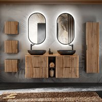 Petits-meubles - Doppelwaschtisch und Hängesäule 140cm Gaia mit 4 Schubladen, Eichenoptik und Schwarz von PETITS-MEUBLES