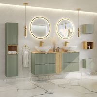 Petits-meubles - Doppelwaschtisch und Hängesäule 140cm Jade mit 4 Schubladen, Grün und Holzoptik von PETITS-MEUBLES