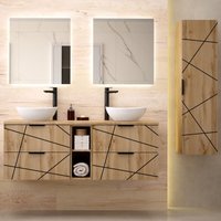 Petits-meubles - Doppelwaschtisch und Hängesäule 140cm Teren mit 4 Schubladen, Holzoptik Petits-meubles - Doppelwaschtisch und Hängesäule 140cm Teren mit 4 Schubladen, Holzoptik von PETITS-MEUBLES