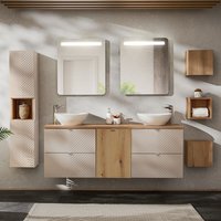 Petits-meubles - Doppelwaschtisch und Hängesäule 160cm Manoa mit 4 Schubladen, Kaschmir von PETITS-MEUBLES