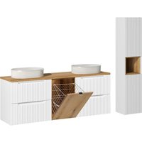 Petits-meubles - Doppelwaschtisch und Hängesäule 160cm Riva mit 4 Schubladen, Weiß und Holzoptik Petits-meubles - Doppelwaschtisch und Hängesäule 160cm Riva mit 4 Schubladen, Weiß und Holzoptik von PETITS-MEUBLES