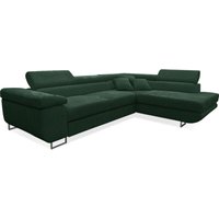 Petits-meubles - Ecksofa, gerade umwandelbar, 4-sitzig, Truhe Martin Cord Tannengrün von PETITS-MEUBLES