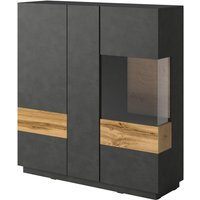 Geschirrschrank Andrea mit 3 Türen, Anthrazitgrau und Holzoptik, 139cm von PETITS-MEUBLES