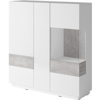 Geschirrschrank Andrea mit 3 Türen, Weiß und Beton, 139cm von PETITS-MEUBLES