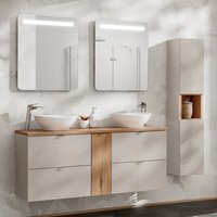 Petits-meubles - Set Doppelwaschtisch 140cm 4 Schubladen 1 Tür led Spiegel und Säule Manoa Kaschmir und Holz von PETITS-MEUBLES
