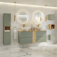 Petits-meubles - Set Doppelwaschtisch 140cm 4 Spiegel led Säule und 3 Hängeschränke Jade Grün und Holz Petits-meubles - Set Doppelwaschtisch 140cm 4 Spiegel led Säule und 3 Hängeschränke Jade Grün und Holz von PETITS-MEUBLES