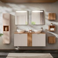 Petits-meubles - Set Doppelwaschtisch 140cm 5 Türen led Spiegel Säule und 3 Hängeschränke Manoa Kaschmir und Holz Petits-meubles - Set Doppelwaschtisch 140cm 5 Türen led Spiegel Säule und 3 Hängeschränke Manoa Kaschmir und Holz von PETITS-MEUBLES