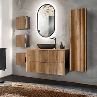 Petits-meubles - Set aus Einzelwaschtisch 100cm Spiegel led Säule und 3 Hängeschränke Gaia Holz und Schwarz - Waschtisch Schwarz von PETITS-MEUBLES