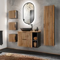 Petits-meubles - Set aus Einzelwaschtisch 80cm 2 Nischen led Spiegel Säule und 3 Hängeschränke Gaia Holz und Schwarz - Waschbecken Schwar von PETITS-MEUBLES