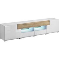 Petits-meubles - TV-Möbel Jules mit 2 Schubladen und 2 Türen, Weiß und Holzoptik, 208cm von PETITS-MEUBLES