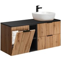 Petits-meubles - Waschtisch 120.8cm Adriel mit 2 Schubladen, Holzoptik und Schwarz Petits-meubles - Waschtisch 120.8cm Adriel mit 2 Schubladen, Holzoptik und Schwarz von PETITS-MEUBLES