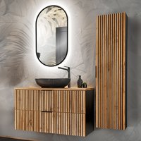 Petits-meubles - Waschtisch und Hängesäule 100cm Gaia mit 2 Schubladen, Eichenoptik und Schwarz Petits-meubles - Waschtisch und Hängesäule 100cm Gaia mit 2 Schubladen, Eichenoptik und Schwarz von PETITS-MEUBLES