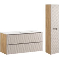 Petits-meubles - Waschtisch und Hängesäule 120cm Elora mit 2 Schubladen, Beige und Holzoptik von PETITS-MEUBLES