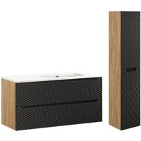 Petits-meubles - Waschtisch und Hängesäule 120cm Elora mit 2 Schubladen, Schwarz und Holzoptik von PETITS-MEUBLES