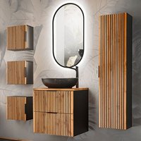 Petits-meubles - Waschtisch und Hängesäule 60cm Gaia mit 2 Schubladen, Eichenoptik und Schwarz von PETITS-MEUBLES