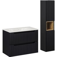 Petits-meubles - Waschtisch und Hängesäule 80cm Riva mit 2 Schubladen, Schwarz Petits-meubles - Waschtisch und Hängesäule 80cm Riva mit 2 Schubladen, Schwarz von PETITS-MEUBLES
