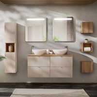 Set aus Doppelwaschtisch 120cm LED-Spiegel und 3 Wandschränken Manoa Kaschmir und Holz Set aus Doppelwaschtisch 120cm LED-Spiegel und 3 Wandschränken Manoa Kaschmir und Holz von PETITS-MEUBLES