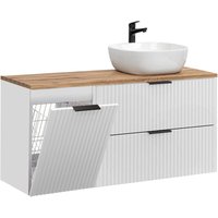 Waschtisch 120.8cm Adriel mit 2 Schubladen, Weiß und Holzoptik Waschtisch 120.8cm Adriel mit 2 Schubladen, Weiß und Holzoptik von PETITS-MEUBLES