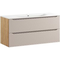 Waschtisch 120cm Elora mit 2 Schubladen, Beige und Holzoptik von PETITS-MEUBLES