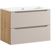 Waschtisch 80cm Elora mit 2 Schubladen, Beige und Holzoptik von PETITS-MEUBLES