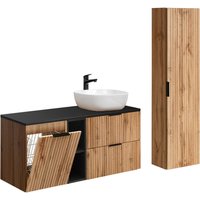 Waschtisch und Hängesäule 120.8cm Adriel mit 2 Schubladen, Holzoptik und Schwarz Waschtisch und Hängesäule 120.8cm Adriel mit 2 Schubladen, Holzoptik und Schwarz von PETITS-MEUBLES