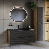 Waschtisch und Hängesäule 120cm Elora mit 2 Schubladen, Schwarz und Holzoptik Waschtisch und Hängesäule 120cm Elora mit 2 Schubladen, Schwarz und Holzoptik von PETITS-MEUBLES