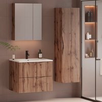 Waschtisch und Hängesäule 60cm Tao mit 2 Schubladen, Holzoptik von PETITS-MEUBLES