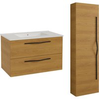Waschtisch und Hängesäule 80cm Douglas mit 2 Schubladen, Holzoptik Waschtisch und Hängesäule 80cm Douglas mit 2 Schubladen, Holzoptik von PETITS-MEUBLES