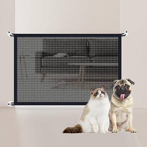 PETLESO Haustier-Sicherheitstor Hund Treppenschutzgitter Ausziehbar Haustier-Treppengitter Ohne Bohren Einfach zu Montierendes Treppenschutznetz für Hunde, 110 x 72 cm. von PETLESO