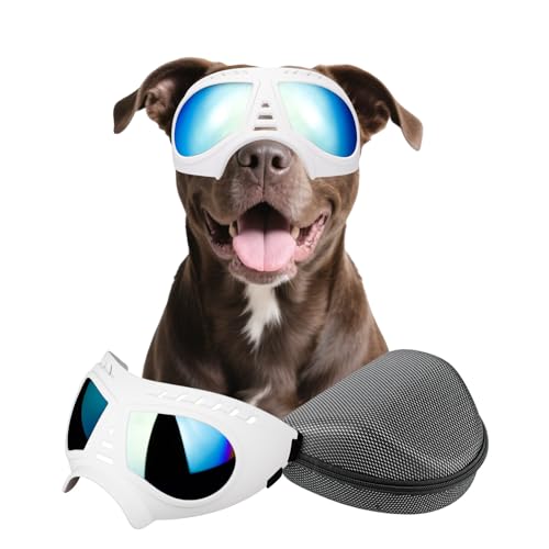PETLESO Hundebrille für mittelgroße und große Hunde, Anti-UV-Schutz, Augenschutz, Haustier-Sonnenbrille mit verstellbaren Trägern, Weiß von PETLESO
