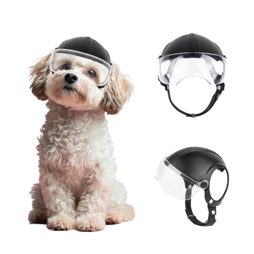 PETLESO Hundehelm mit robuster Brille Haustierhelm UV-Schutz Transparente Sonnenbrille für kleine Hunde - Transparente Linse von PETLESO