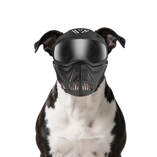 PETLESO Schutzmaske für Große Hunde, Hundebrille mit Gesichtsschutz, UV-Winddicht, Hundemaske, Coole Kopfbedeckung für Halloween, Cosplay, Schwarz von PETLESO
