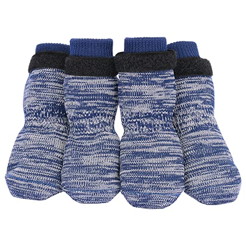 PETLOFT Anti-Rutsch Hundesocken, 4 Stück Indoor rutschfest Hundesocken mit Einstellbar Abnehmbar Befestigungsband für kleine mittelgroße Hunde Katzen Welpen Altere Haustiere (2XL, Dunkelblaue Pfote) von PETLOFT