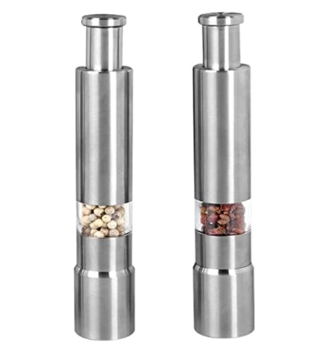 Pfeffermühle Gewürzmühle Salzmühle 2pc Salt and Pepper Mill Set, Stainless Steel,Salt and Pepper Press Grinder Durable One Hand Operation Salz und Pfeffermühle von PETOOF