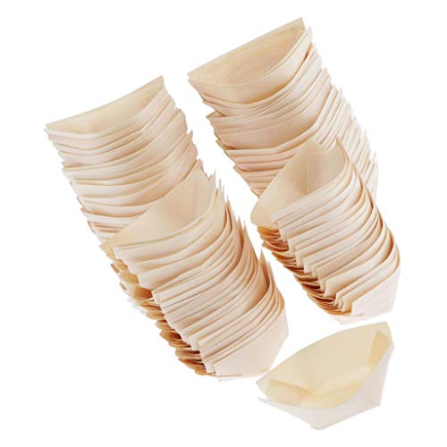 PETSOLA Holz Schalen Fingerfood Einweg Schiffchen Einweggeschirr Biologisch Abbaubar Servierschale Snackschale 100 Stück - 60x50mm von petsola