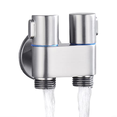 1 In 2 Out Dual Control Valve G1/2 1 In Two Out Double Control Waschmaschine Wasserhahn WC Dreieck Ventil (Silber) von PETSTIBLE