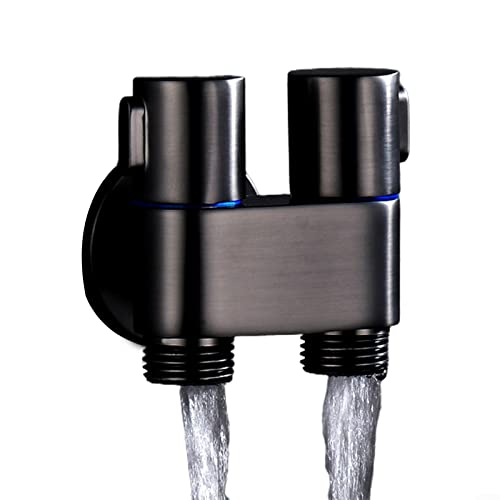 1 in 2 Out Dual Control Valve, G1/2 1 Zoll Two Out Double Control Waschmaschine Wasserhahn Toilette Dreiecksventil (schwarz) von PETSTIBLE