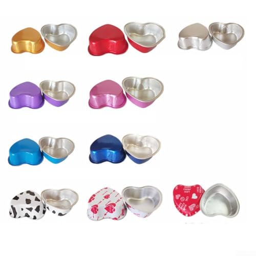 10 Stück herzförmige Aluminiumfolien-Kuchenförmchen mit Deckel, 100 ml für kreatives Backen bei besonderen Anlässen (weißes Herz) von PETSTIBLE