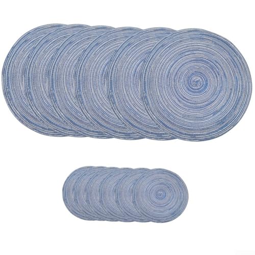 12 Stück für Esstischmatten und Untersetzer, rund, Set von 30 cm und 11 cm für stilvolle Heimdekoration (blau) von PETSTIBLE