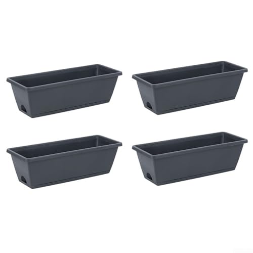 4 rechteckige Kunststoff-Fensterkästen für Blumen und Gemüse mit Drainage und Tablett, geeignet für Fensterbank, Balkon oder Gartenbepflanzung (dunkelgrau) von PETSTIBLE