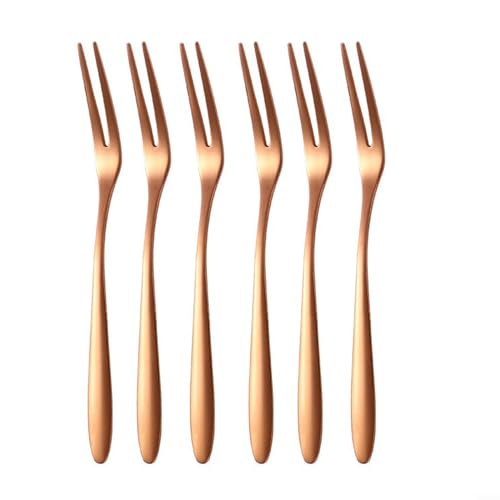 6 Stück Edelstahl-Dessertgabeln Mini-Picker für Obst und Snack-Genuss (Roségold) von PETSTIBLE