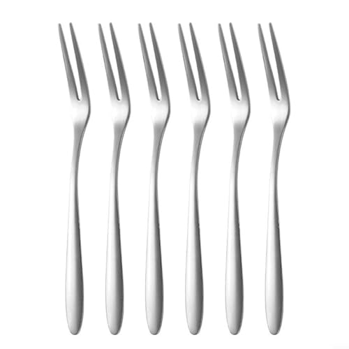 6 Stück Edelstahl-Dessertgabeln Mini-Picker für Obst und Snack-Genuss (Silber) von PETSTIBLE