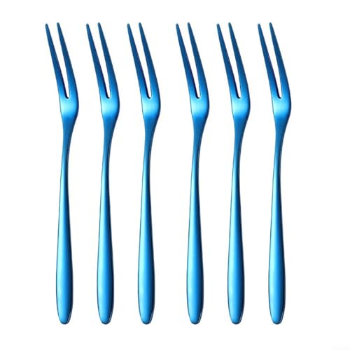 6 Stück Edelstahl-Dessertgabeln Mini-Picker für Obst und Snack-Genuss (blau) von PETSTIBLE