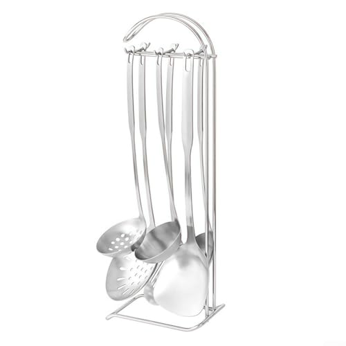 7-teiliges Edelstahl-Kochutensilien-Set mit Halter, inklusive Wok-Spatel, Schlitzlöffel, solider Löffel und Schlitzspatel für das tägliche Kochen von PETSTIBLE