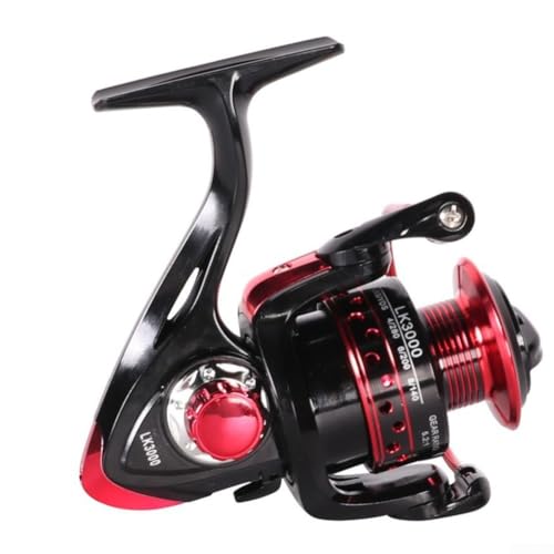 Angelrolle, 5,2:1 Übersetzungsverhältnis Salzwasser Süßwasser Barsch Karpfen Boot Rock Lake River Aluminiumspule Schwarz Rot (LK-5000) von PETSTIBLE